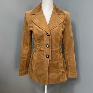 CABI Journey Tailored 3 Button Corduroy Jacket Caramel Brown Lagenlook Cabin XS